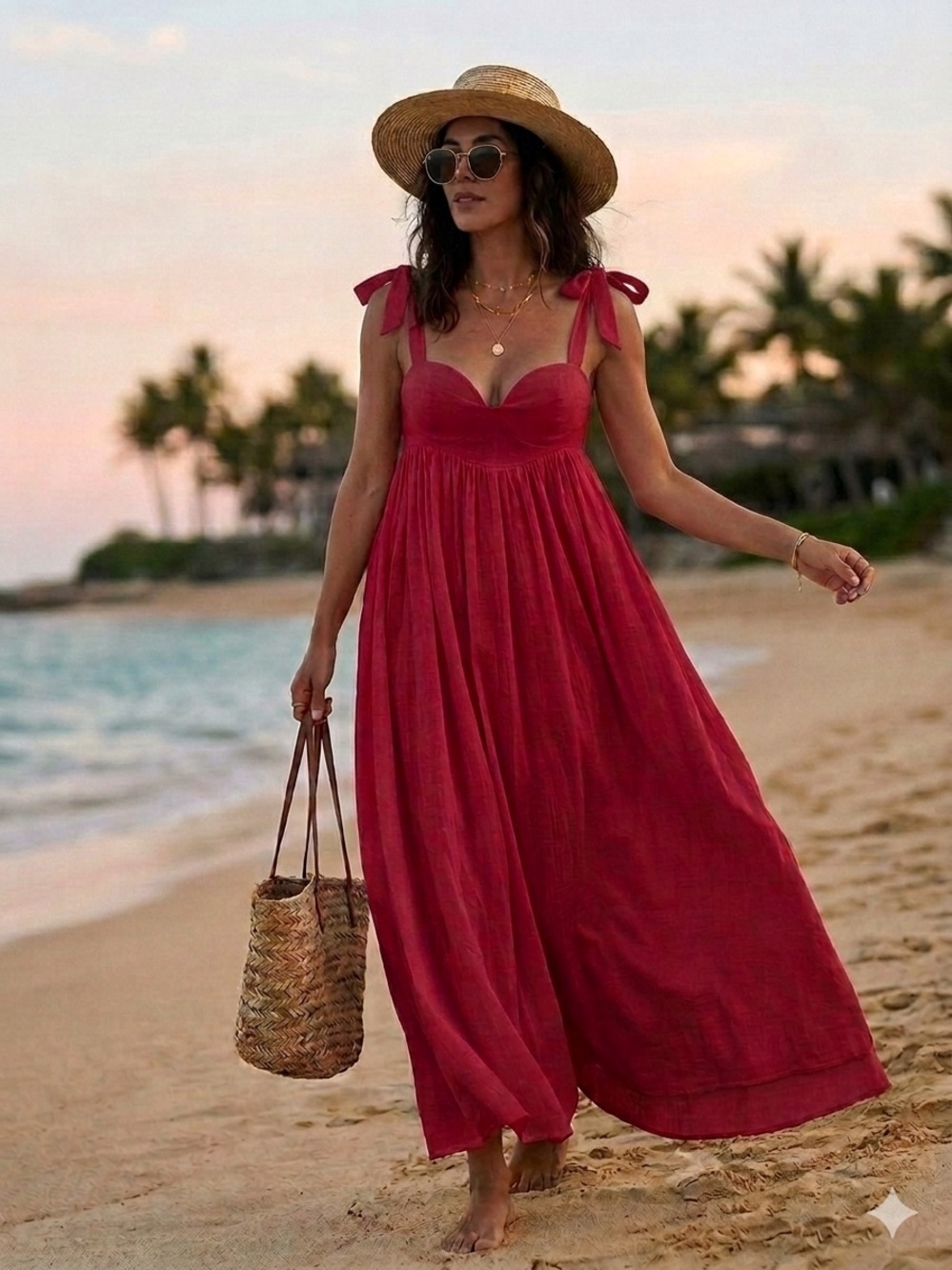 Red Voluminous Babydoll Tiered Maxi Dress - XS EUC WORN ONCE!